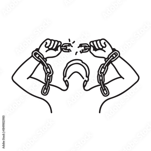 Minimalist Graphic Illustration of Hands Breaking Chains for Freedom