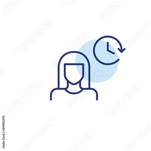Female user and clock. Activity logs and availability status. Pixel perfect, editable stroke vector icon