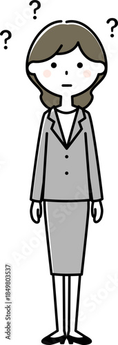 はてなポーズ　疑問に思う若い女性スーツの女性