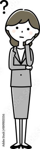 はてなポーズ　疑問に思う若い女性スーツの女性
