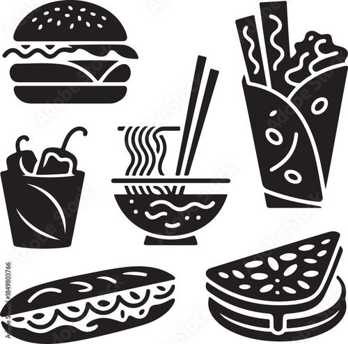 “Uncommon Food Silhouette Collection – Minimalist Black & White Food Icons”