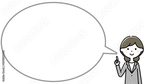 指をさすスーツの女性　指差し　ふきだし