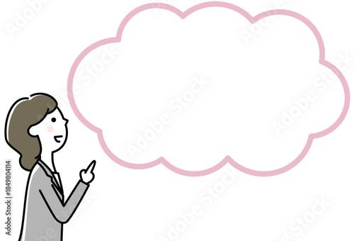 指をさすスーツの女性　指差し　ふきだし