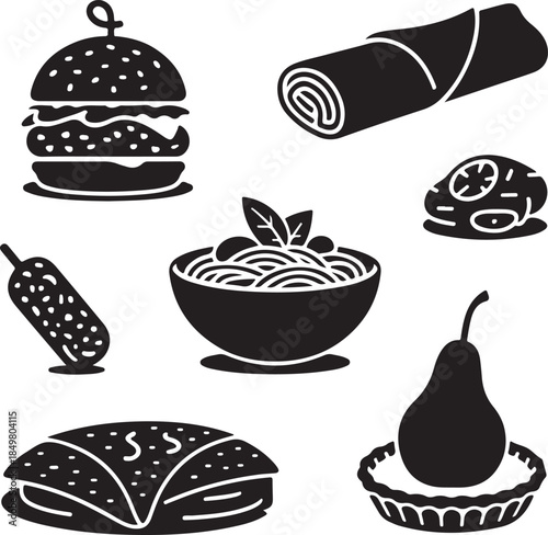 “Uncommon Food Silhouette Collection – Minimalist Black & White Food Icons”