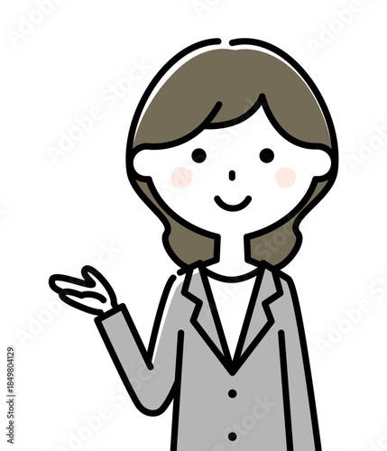 こちら　案内するスーツの女性