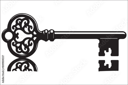 Ornate Antique Skeleton Key Black and White Illustration
Vintage Decorative Skeleton Key Silhouette with Intricate Design