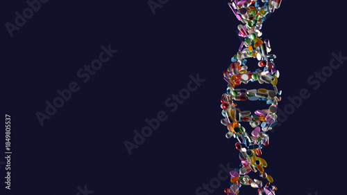 Photography Illustration of DNA model made of drugs and pills, conceptional approach for Per