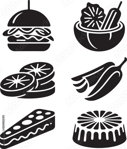 “Uncommon Food Silhouette Collection – Minimalist Black & White Food Icons”