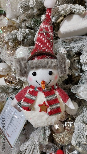 Cute Snowman Ornament on Christmas Tree
