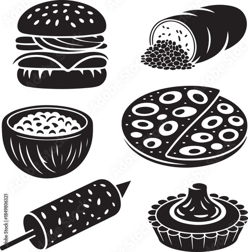 “Uncommon Food Silhouette Collection – Minimalist Black & White Food Icons”