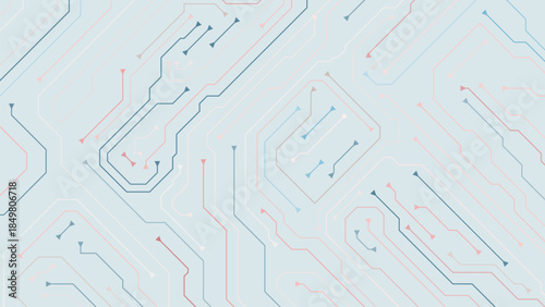 Circuit board, technical background, chip pattern, motherboard, Artificial Intelligence concept. Light blue, pastel colors. Computer electronic horizontal backdrop. Flat vector illustration eps 10