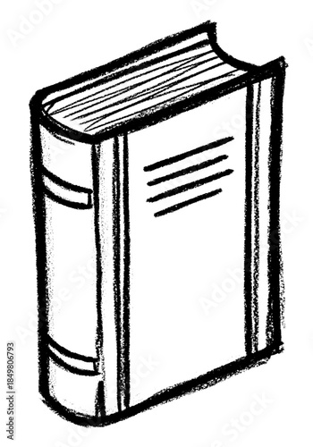 Hand Drawn Hardcover Book Sketch. Simple Black and White Doodle Illustration of a Standing Volume.