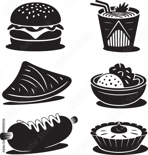 “Uncommon Food Silhouette Collection – Minimalist Black & White Food Icons”