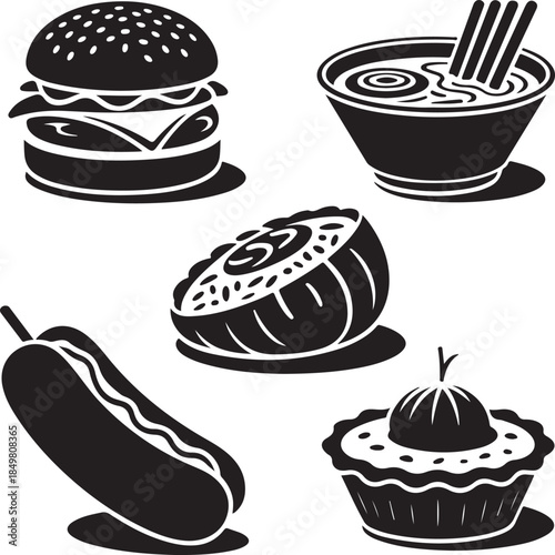 “Uncommon Food Silhouette Collection – Minimalist Black & White Food Icons”