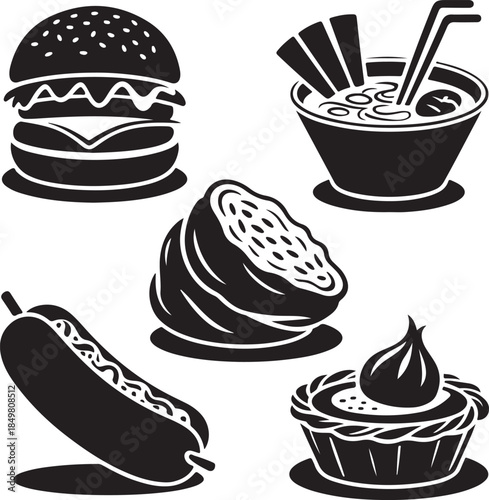 “Uncommon Food Silhouette Collection – Minimalist Black & White Food Icons”