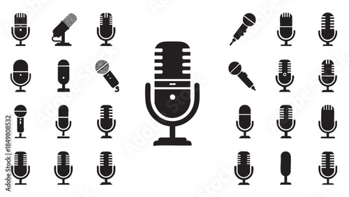 Collection of vintage microphones for audio recording and broadcasting purposes