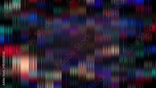 Vibrant multicolor digital glitch blocks abstract motion graphic featuring dynamic spectrum flickering data streams, colorful cybernetic interference pattern