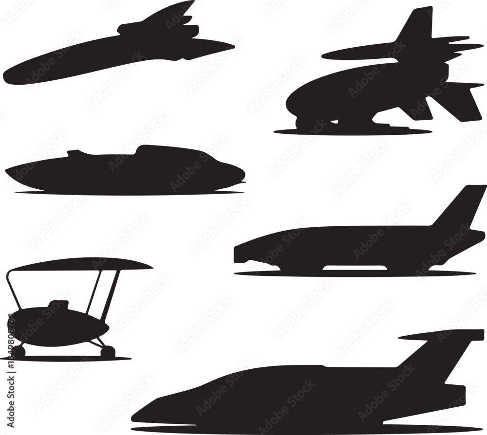Obraz premium Futuristic Transport Vehicle Silhouettes Collection