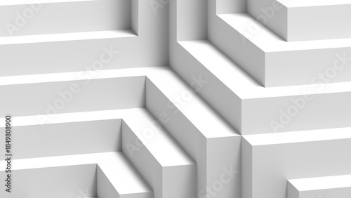 A cleanwhite composition featuring stepped white blocks and sharp shadows, 3d