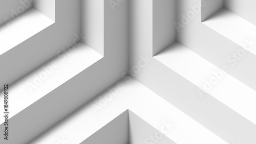 Stark, minimalist white architectural scene featuring sharp corners. 3d render