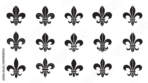 Set of FleurdeLis Symbols on White Background