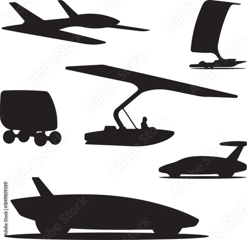 Futuristic Transport Vehicle Silhouettes Collection