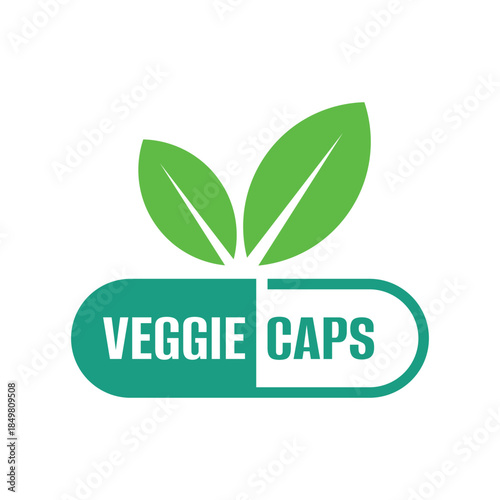 Vegetarian capsules icon with pills and plant, vegan, healthy and natural