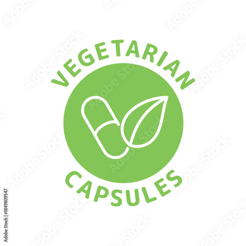 Vegetarian capsules icon with pills and plant, vegan, healthy and natural