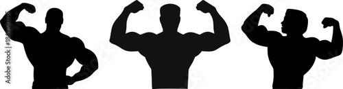 Bodybuilder Flexing Poses Muscle Set