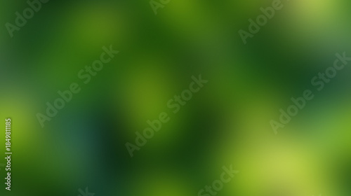Abstract blurred background of lush green foliage with dappled sunlight filtering through.