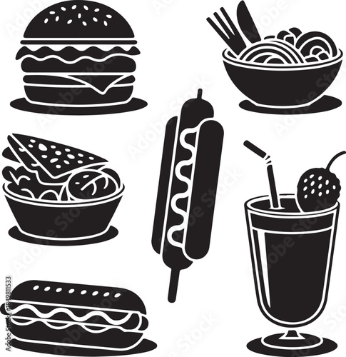 “Uncommon Food Silhouette Collection – Minimalist Black & White Food Icons”