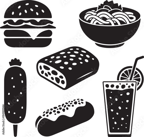 “Uncommon Food Silhouette Collection – Minimalist Black & White Food Icons”