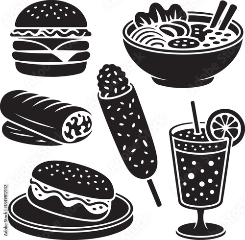 “Uncommon Food Silhouette Collection – Minimalist Black & White Food Icons”