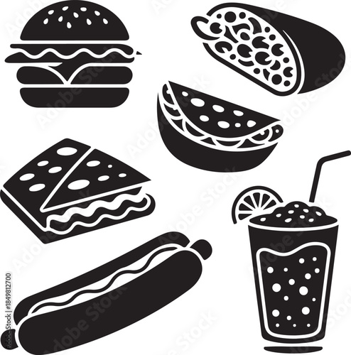 “Uncommon Food Silhouette Collection – Minimalist Black & White Food Icons”