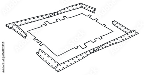 A flat outline of a rectangular template with dotted lines for cutting and folding in minimalist vector style, suitable for crafting projects