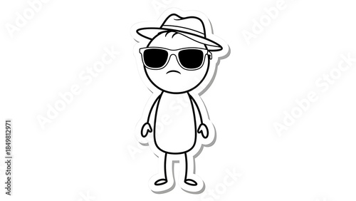 Stick Figure Wearing Sunglasses and Hat Looking Sad.