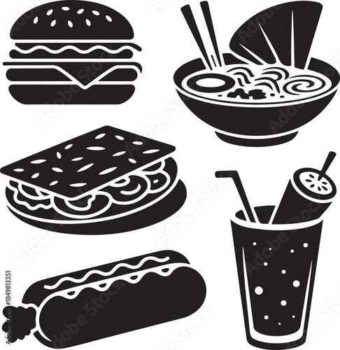 “Uncommon Food Silhouette Collection – Minimalist Black & White Food Icons”