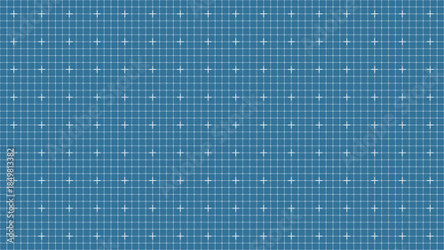 Seamless blue grid pattern with white crosshairs and lines, abstract geometric digital background for design, mapping, navigation, blueprint, measurement, data, high tech, scientific projects