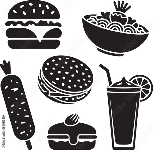 “Uncommon Food Silhouette Collection – Minimalist Black & White Food Icons”