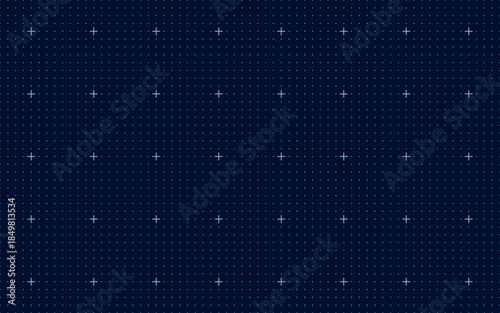 Abstract dark blue dotted grid pattern with white crosshairs, modern futuristic background for data science, mapping, interface design, engineering, and digital measurement visualization