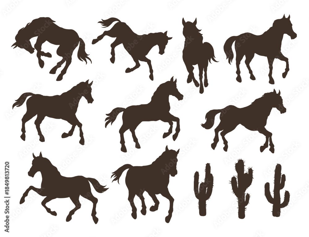 Obraz premium Horses cacti silhouettes