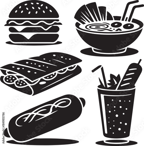 “Uncommon Food Silhouette Collection – Minimalist Black & White Food Icons”