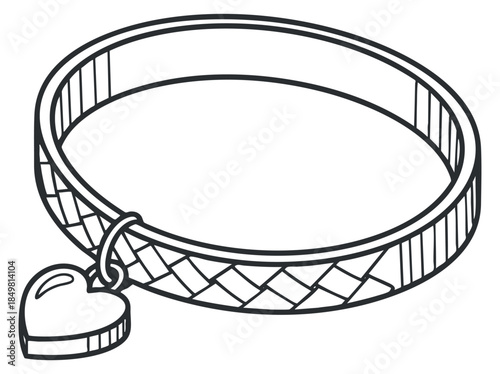 A heart charm bracelet in a simple black outline minimalist vector style, ideal for fashion and jewelry design