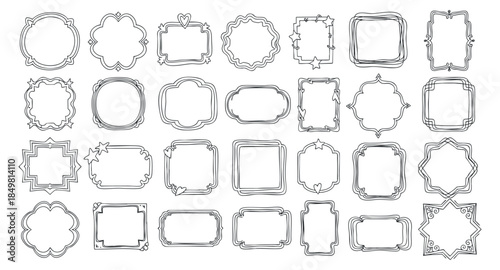 A collection of decorative frames and borders in outline vector style, suitable for invitations, labels, or creative projects