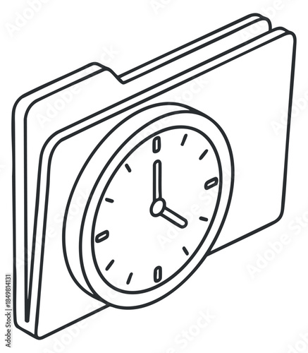 A folder with an integrated clock design in outline minimalist vector style, suitable for time management and organizational themes