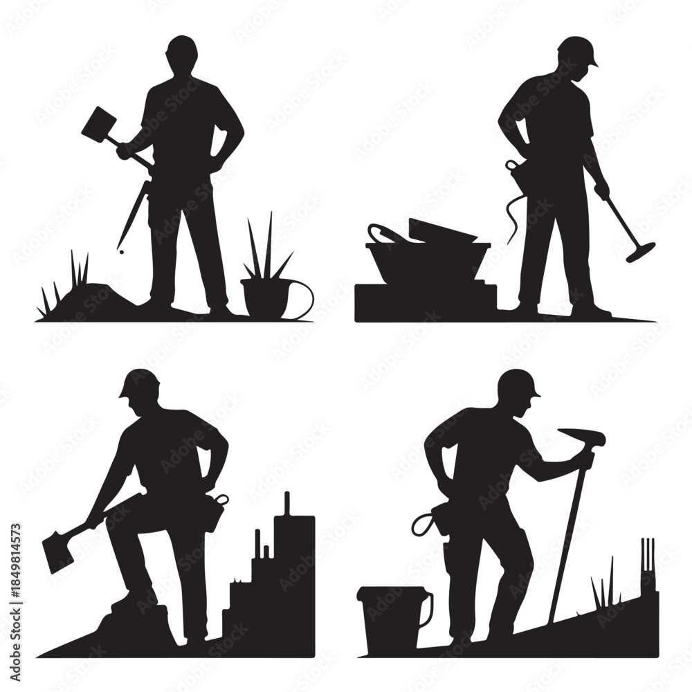 Obraz premium Professional Construction Worker Silhouette Pack