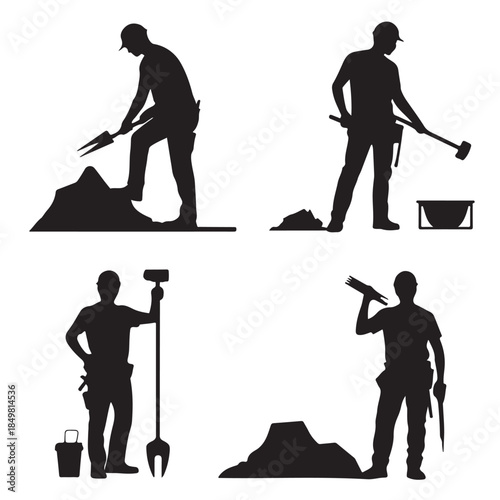 Workforce and Labor Activity Silhouette Set