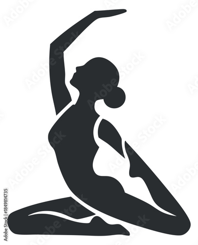 A silhouette of a woman in a yoga pose in a minimalist vector style, perfect for wellness and fitness themes