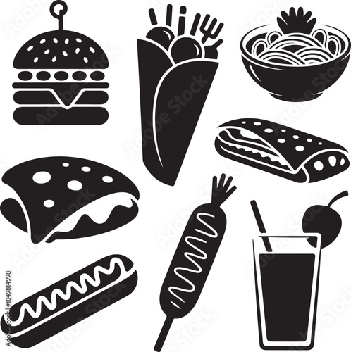 “Uncommon Food Silhouette Collection – Minimalist Black & White Food Icons”