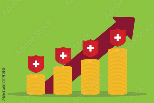 Medical or healthcare costs. Rising medicine prices and costs, EPS10 vector illustration.	